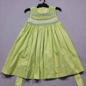 Mom & Me Girls Lime Green Smocked Floral Sleeveless Dress Size 6
